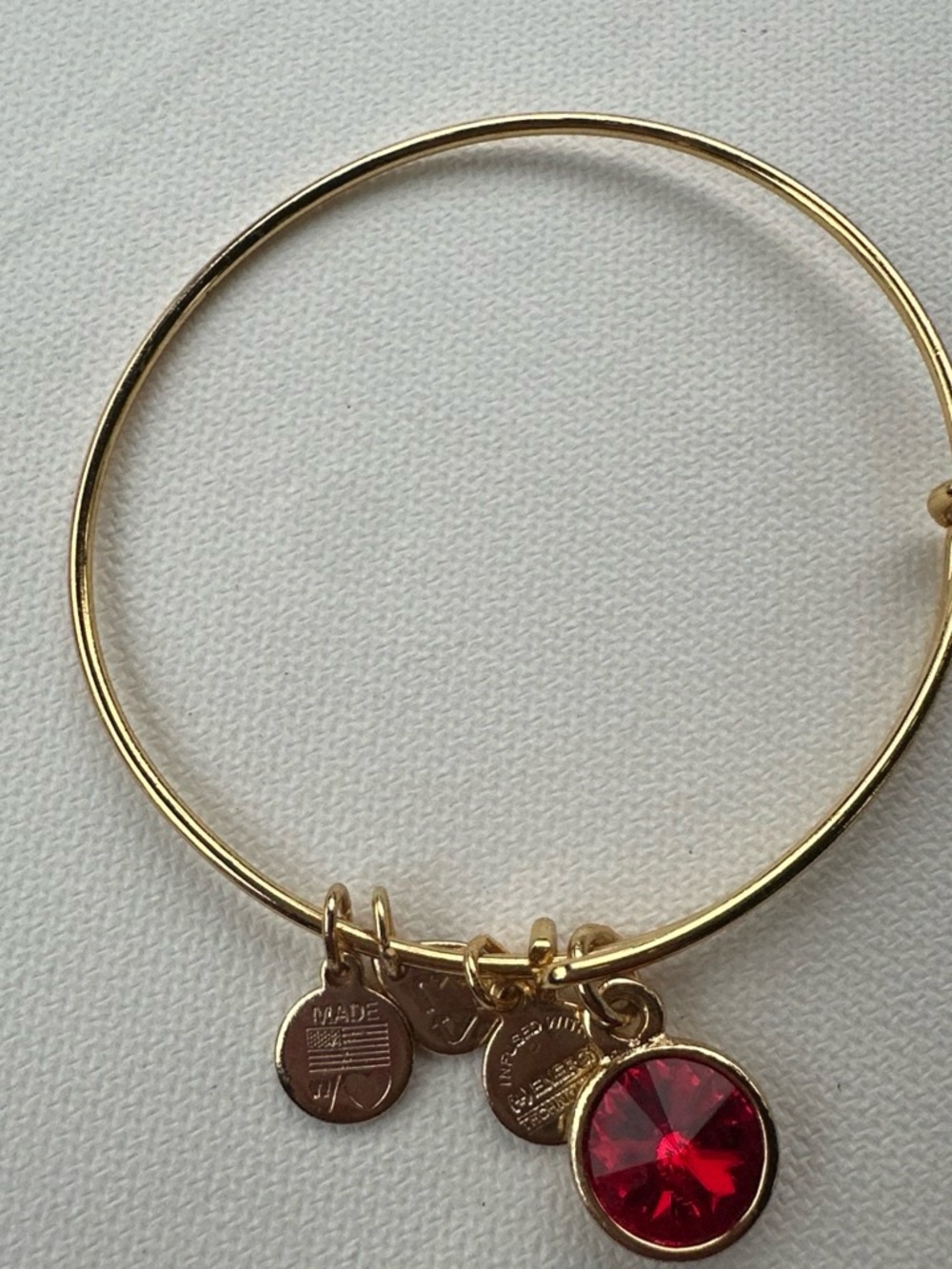 Alex and Ani Gold Bracelet with Red Crystal Charm